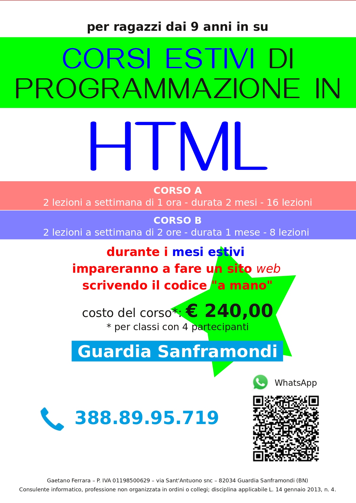 Locandina della presentazione del Corso HTML InteraDig Fanciulli nell'estate del 2023 a Guardia Sanframondi, in provincia di Benevento